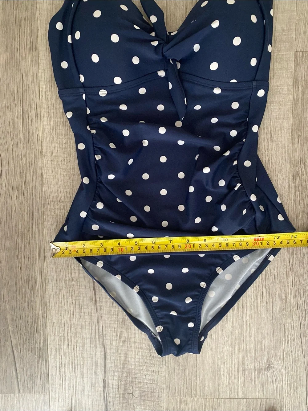 Kona Sol Shirred Tie Front Polka Dot One Piece Swimsuit Navy White Retro - Sz S
